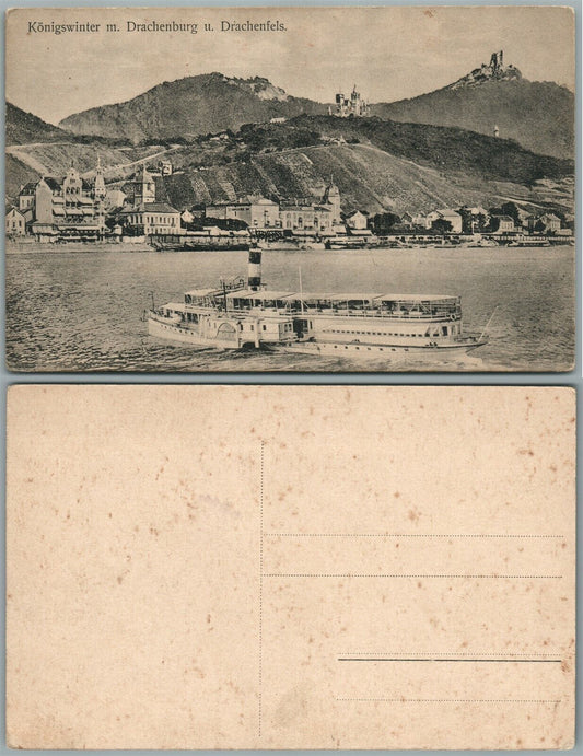 KONIGSWINTER m. DRACHENBURG u. DRACHENFELS GERMANY ANTIQUE POSTCARD steamboat