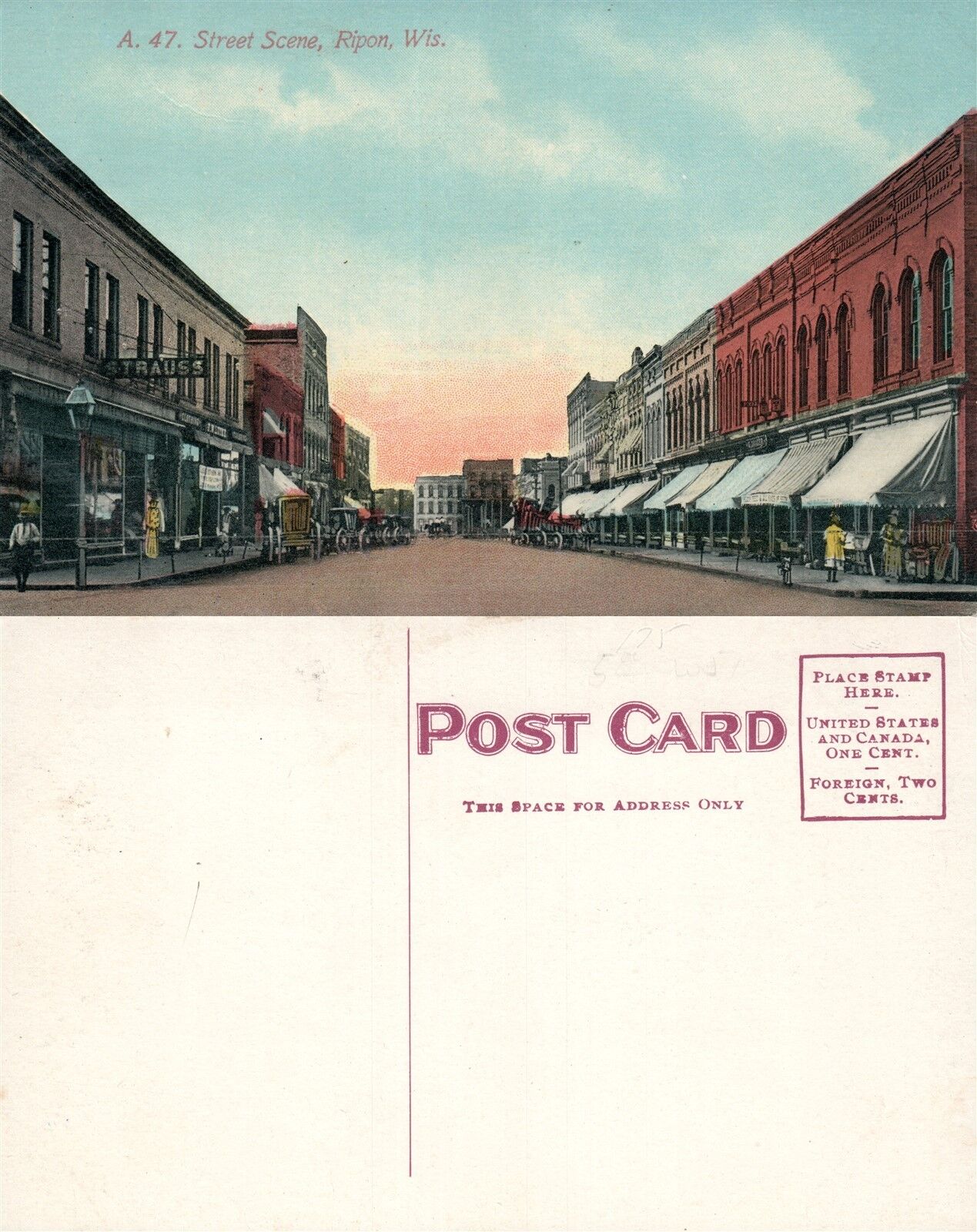 RIPON WI STREET SCENE ANTIQUE POSTCARD