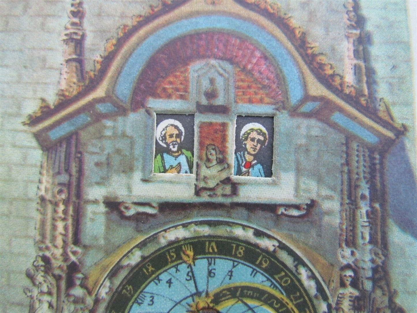 PRAGUE ASTRONOMICAL CLOCK MECHANICAL ANTIQUE CZECH POSTCARD w/ rotating figures