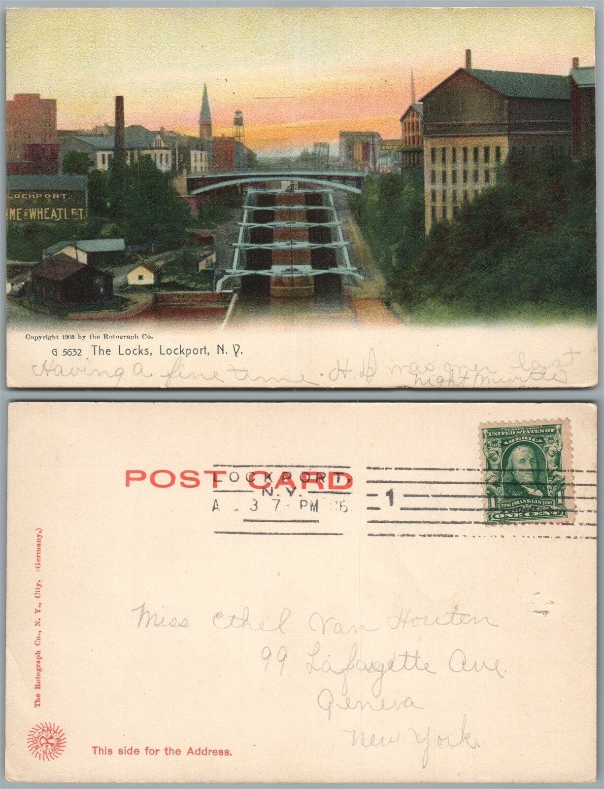 LOCKPORT N.Y. THE LOCKS UNDIVIDED ANTIQUE POSTCARD