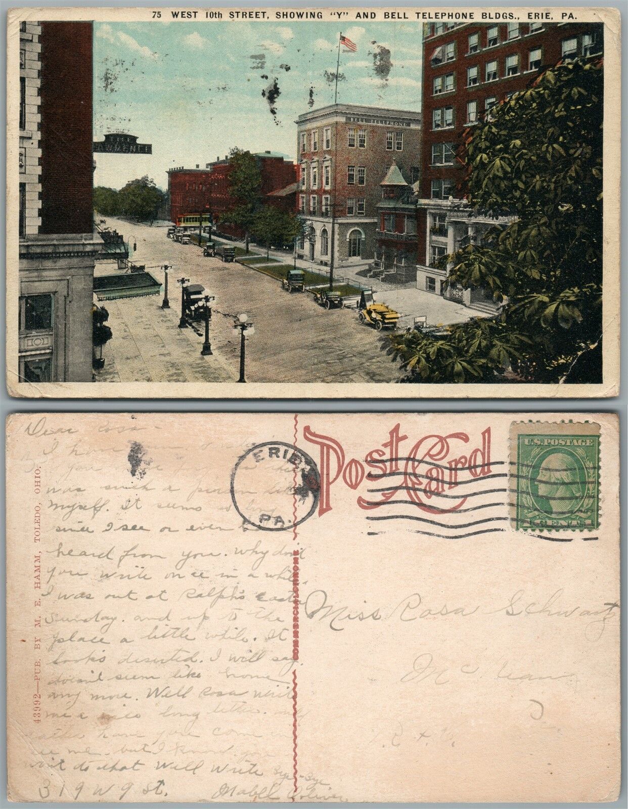 ERIE PA WEST 10th STREET Y & BELL TELEPHONE BUILDINGS ANTIQUE POSTCARD