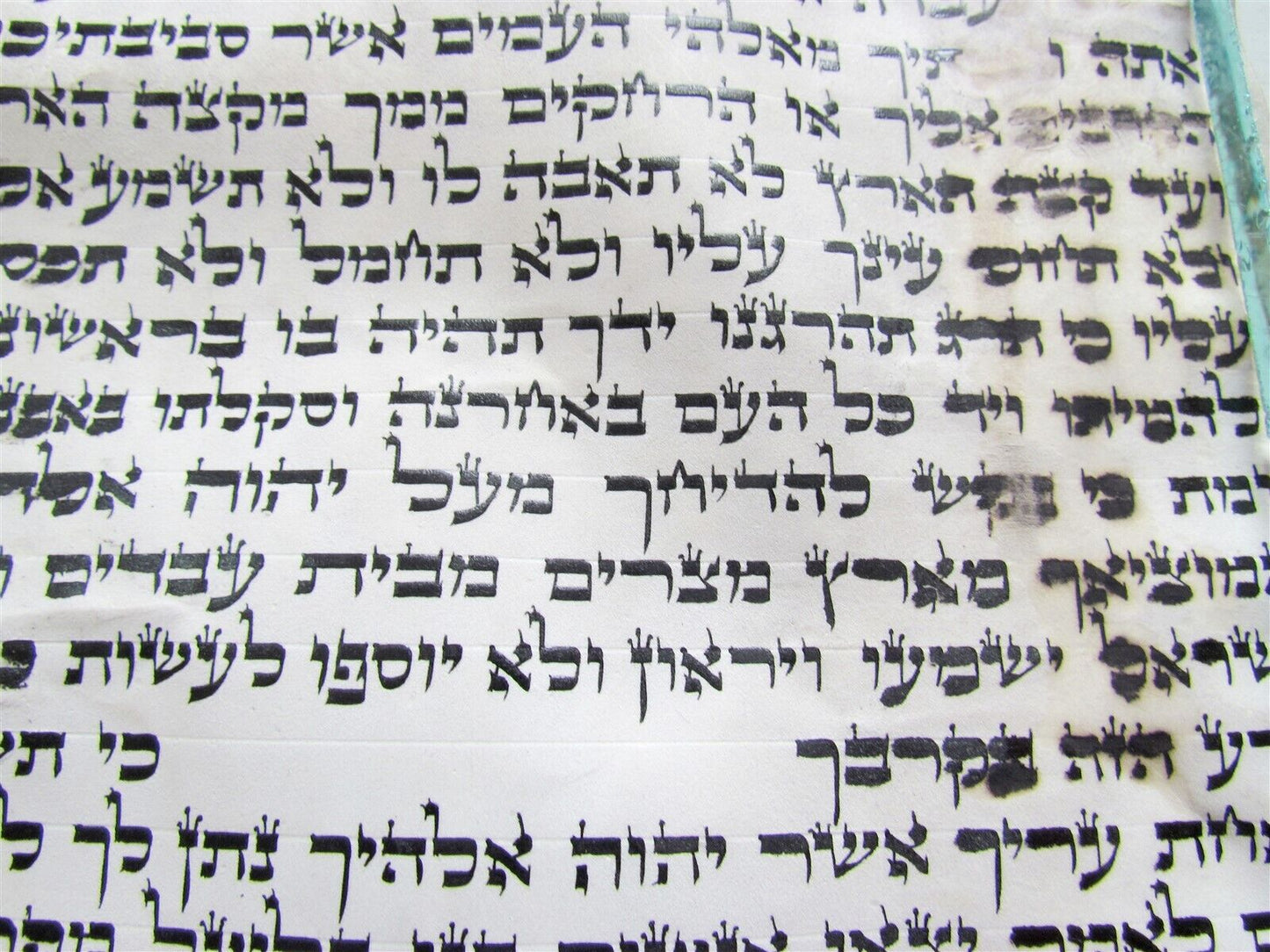 TORAH SCROLL FRAGMENT MANUSCRIPT VELLUM ANTIQUE BIBLE DEUTERONOMY 12:31-14:26