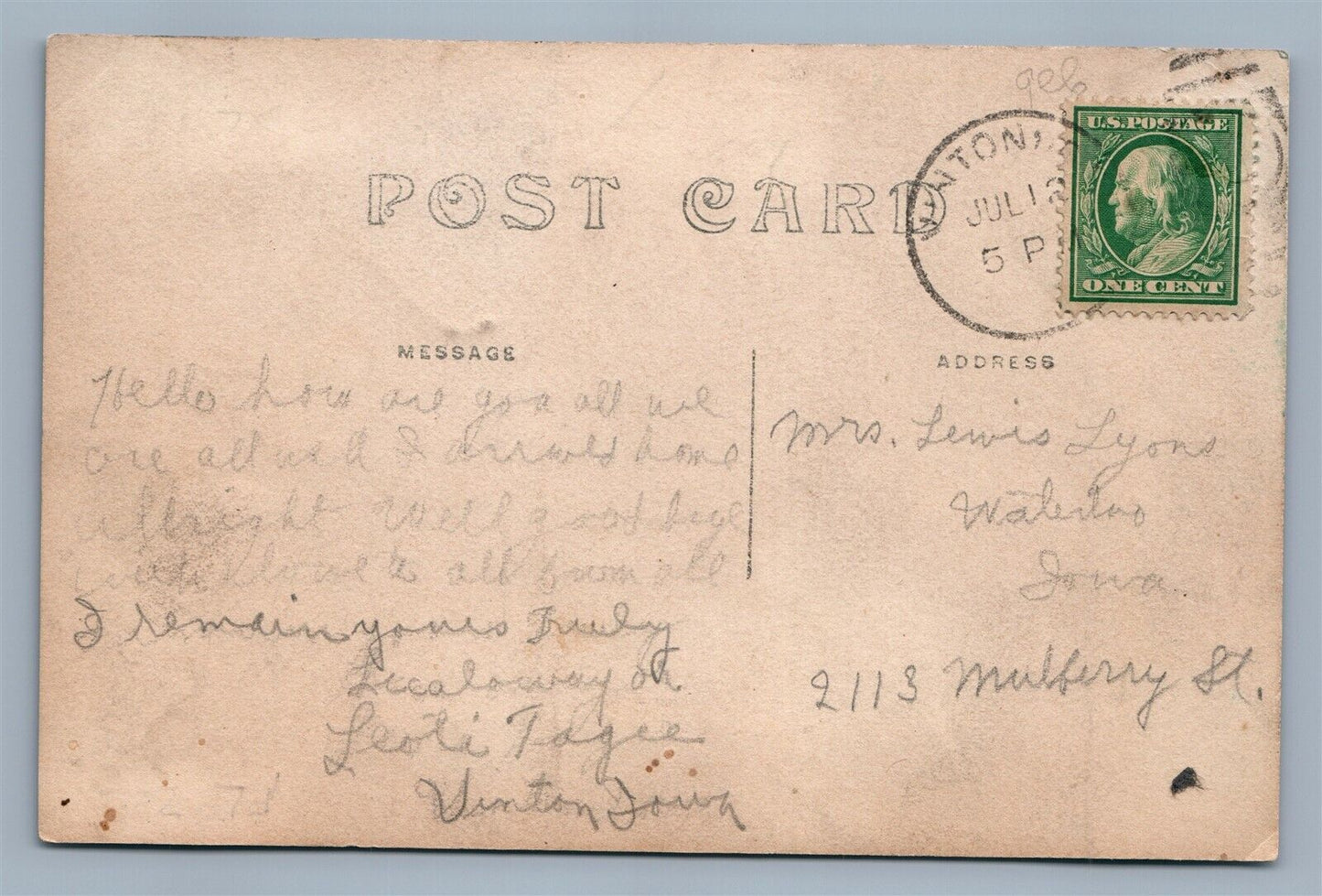 VINTON IA RAILROAD RAILWAY TRAIN DEPOT ANTIQUE REAL PHOTO POSTCARD RPPC