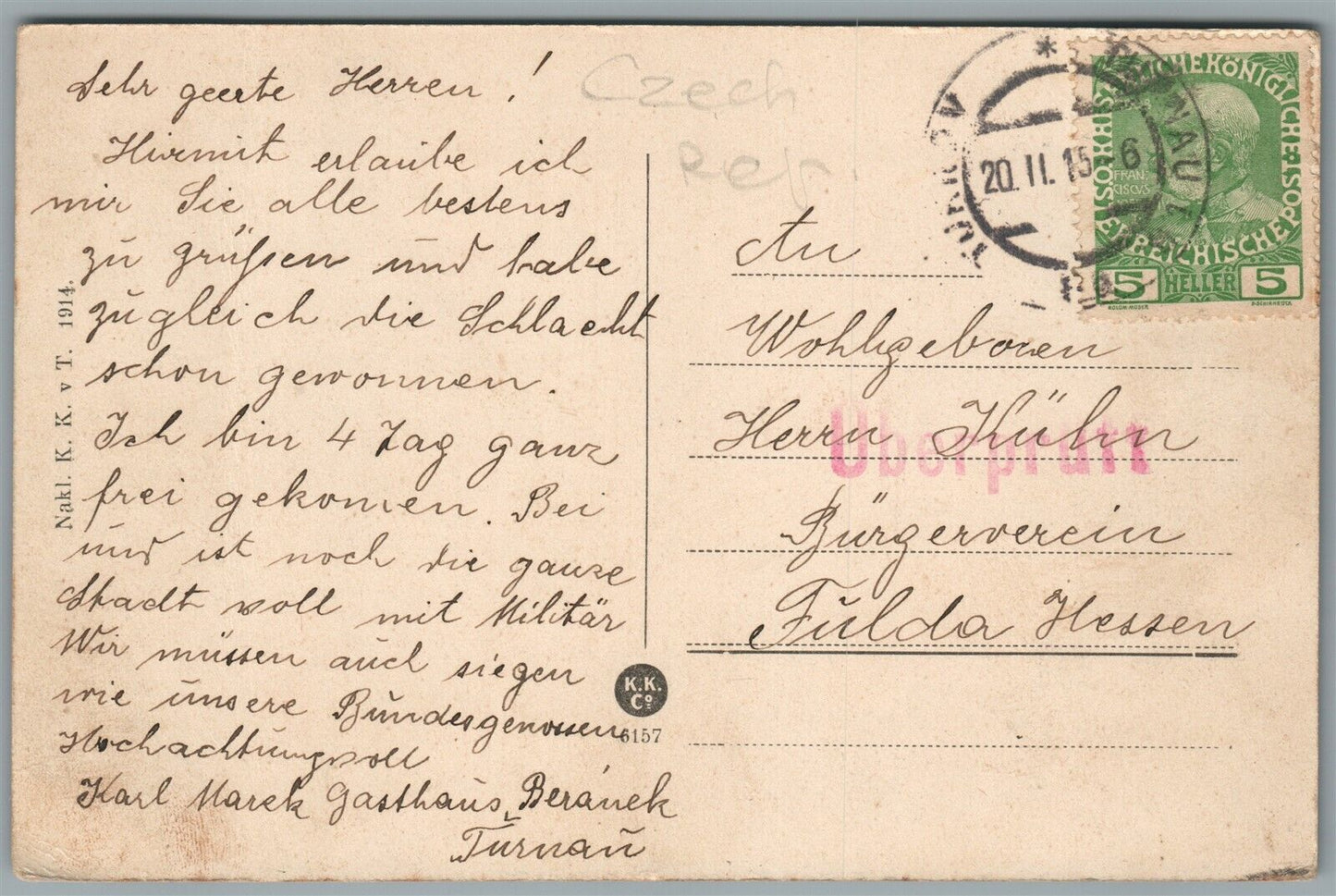 CZECH REPUBLIC TURNOV STREET SCENE ANTIQUE POSTCARD