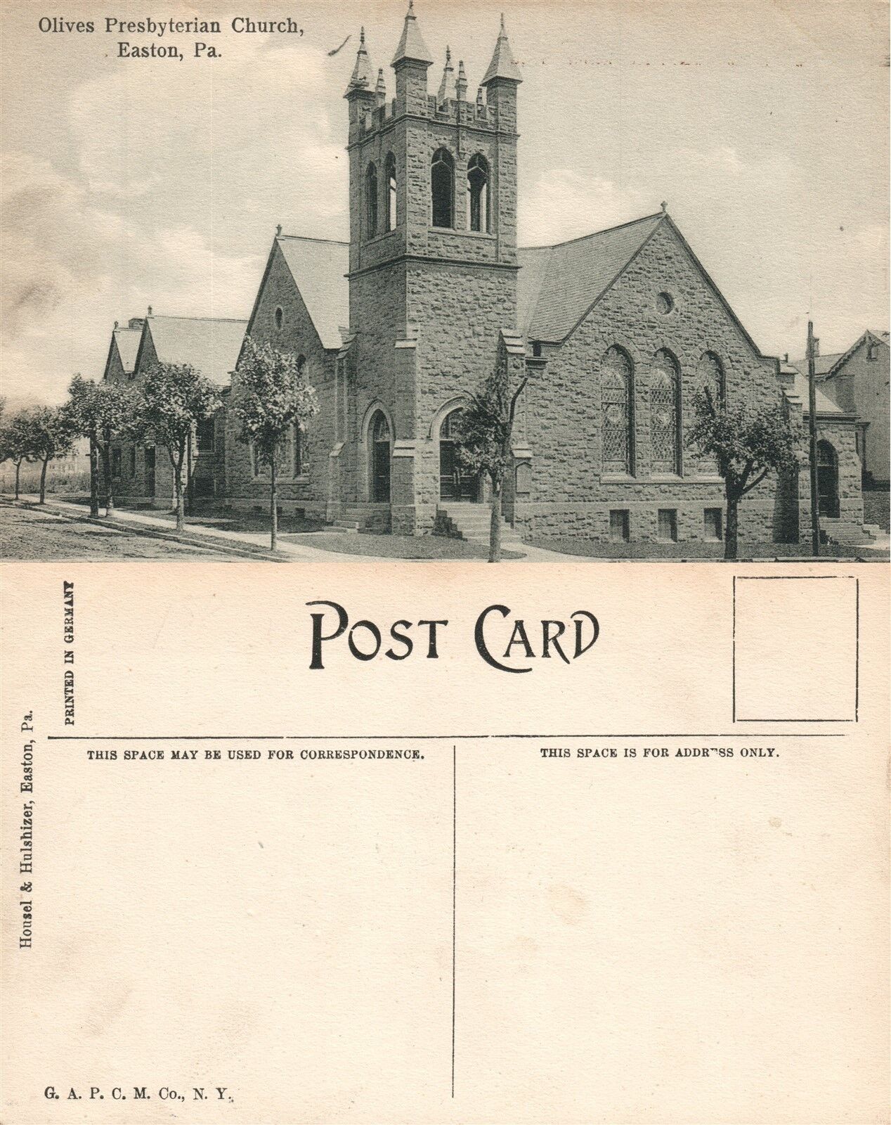 EASTON PA OLIVES PRESBYTERIAN CHURCH ANTIQUE POSTCARD