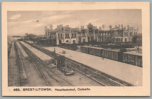 BREST-LITOWSK RUSSIA BELARUS POLAND RAILROAD STATION ANTIQUE POSTCARD