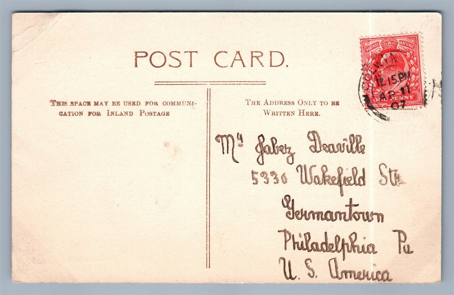 ENGLAND WALES COLWYN BAY CONWAY ROAD ANTIQUE POSTCARD w/ STAMP