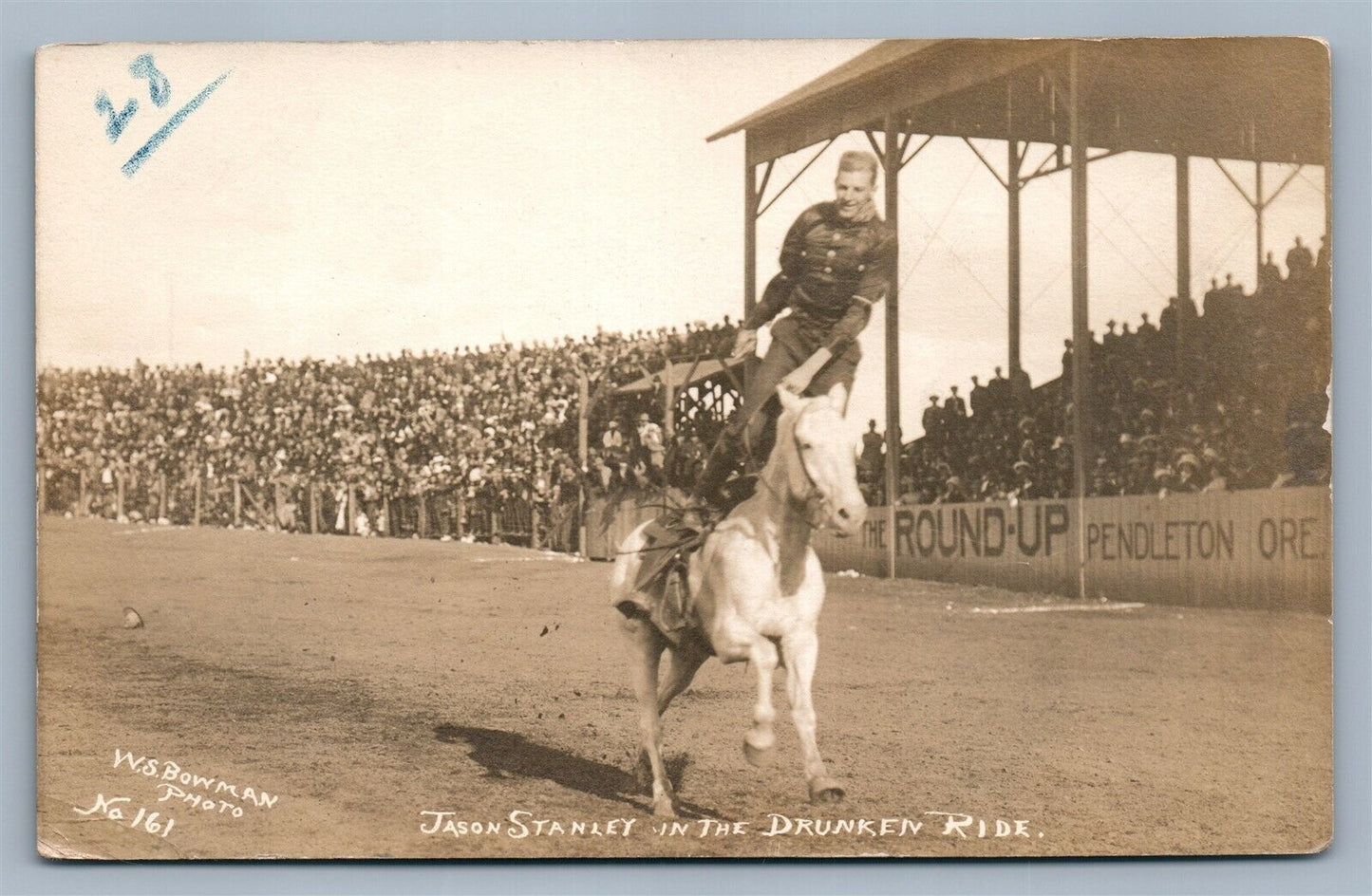 PENDLETON OR RODEO JASON STANLEY DRUNKEN RIDE ANTIQUE REAL PHOTO POSTCARD RPPC