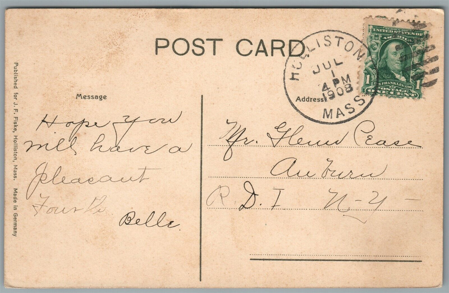 HELLISTON MA WASHINGTON STREET ANTIQUE POSTCARD