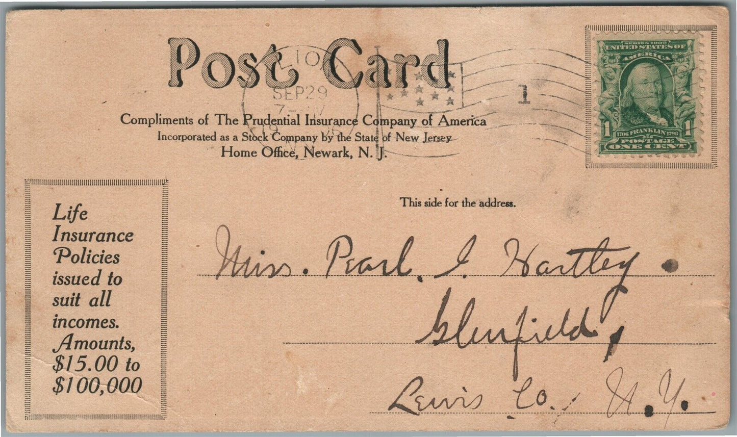 NEWARK NJ PRUDENTIAL INSURANCE COMPANY ADVERTISING ANTIQUE POSTCARD