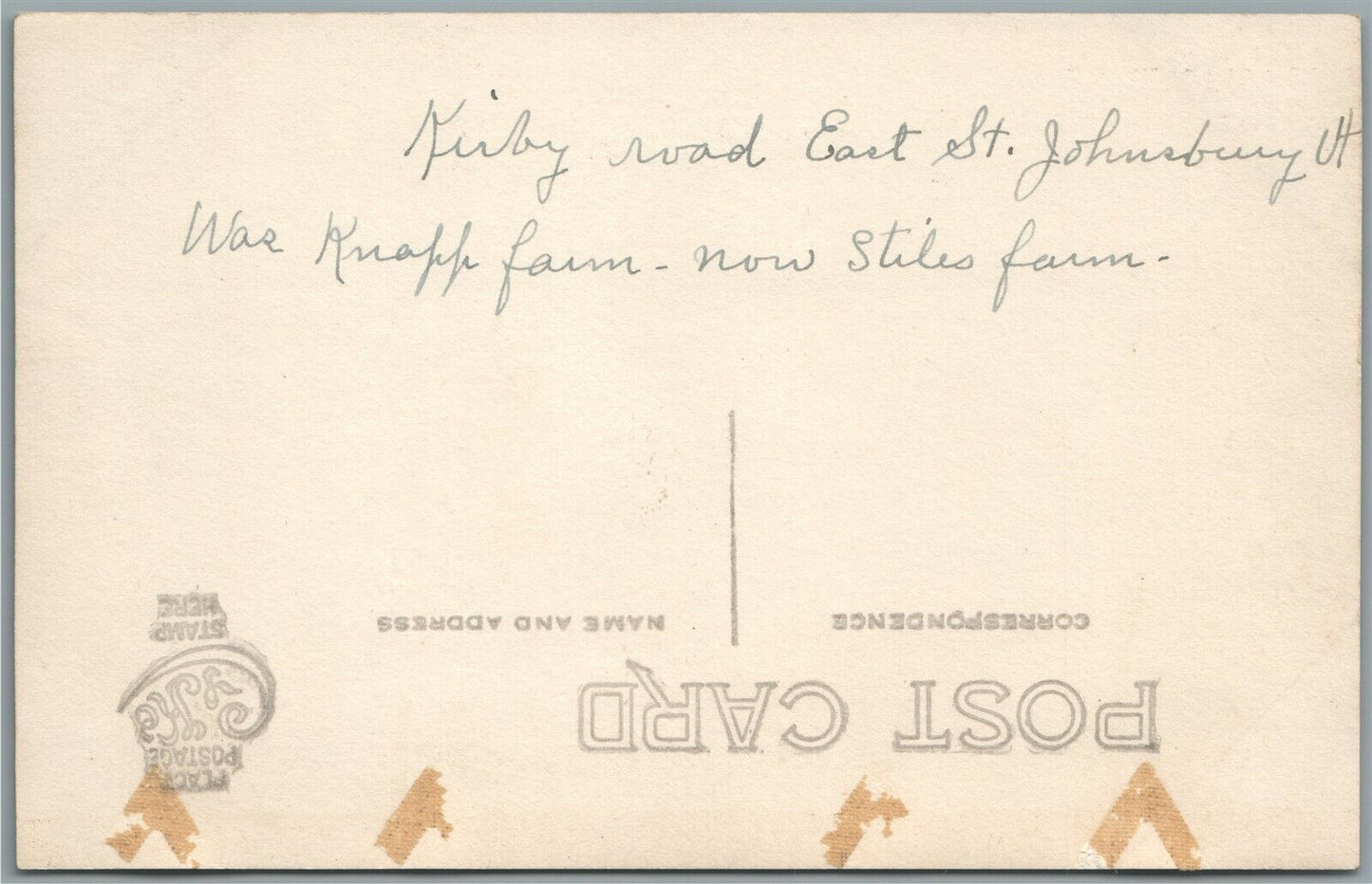 E. ST. JOHNSBURY VT KIRBY ROAD KNAPP FARM ANTIQUE REAL PHOTO POSTCARD RPPC