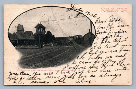 KAUKAUNA WI RAILROAD STATION ANTIQUE POSTCARD RAILWAY DEPOT