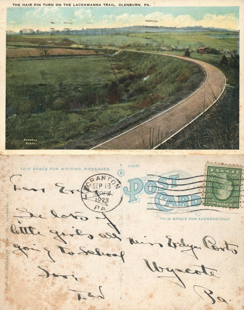 GLENBURN PA HAIR PIN TURN ON LACKAWANNA TRAIL ANTIQUE POSTCARD railroad railway