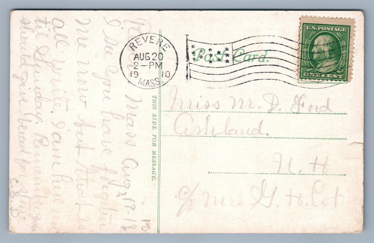 REVERE BEACH MA RAILROAD STATION 1910 ANTIQUE POSTCARD railway train depot