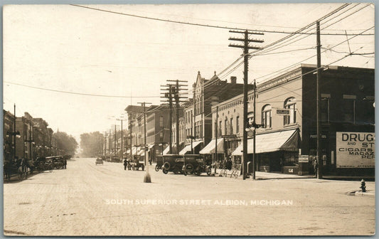 ALBION MI SOUTH SUPERIOR STREET ANTIQUE REAL PHOTO POSTCARD RPPC