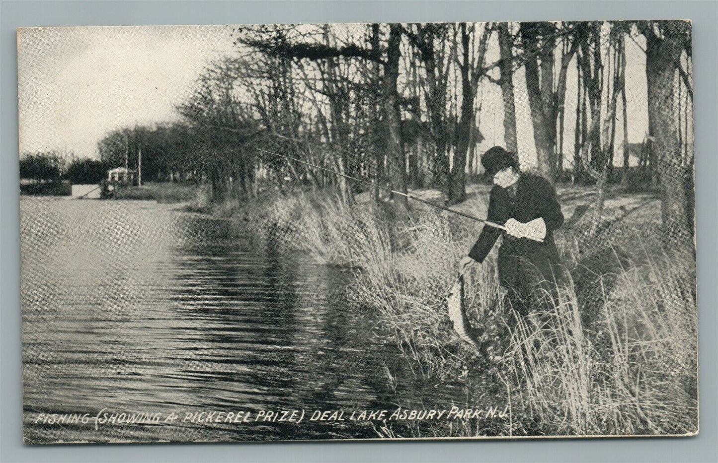 ASBURY PARK NJ DEAL LAKE FISHING ANTIQUE POSTCARD