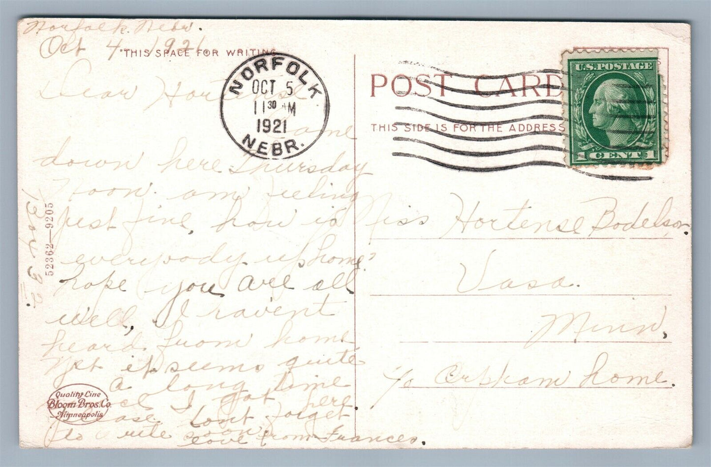 NORFOLK NE NORFOLK AVENUE BUSINESS SECTION 1921 ANTIQUE POSTCARD