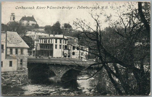 PETERBOROUGH NH CONTOOCOOK RIVER & GRANITE BRIDGE ANTIQUE POSTCARD