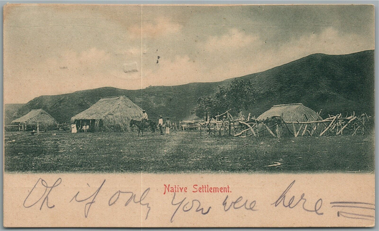 NATIVE SETTLEMENT of AMERICAN INDIANS ANTIQUE POSTCARD
