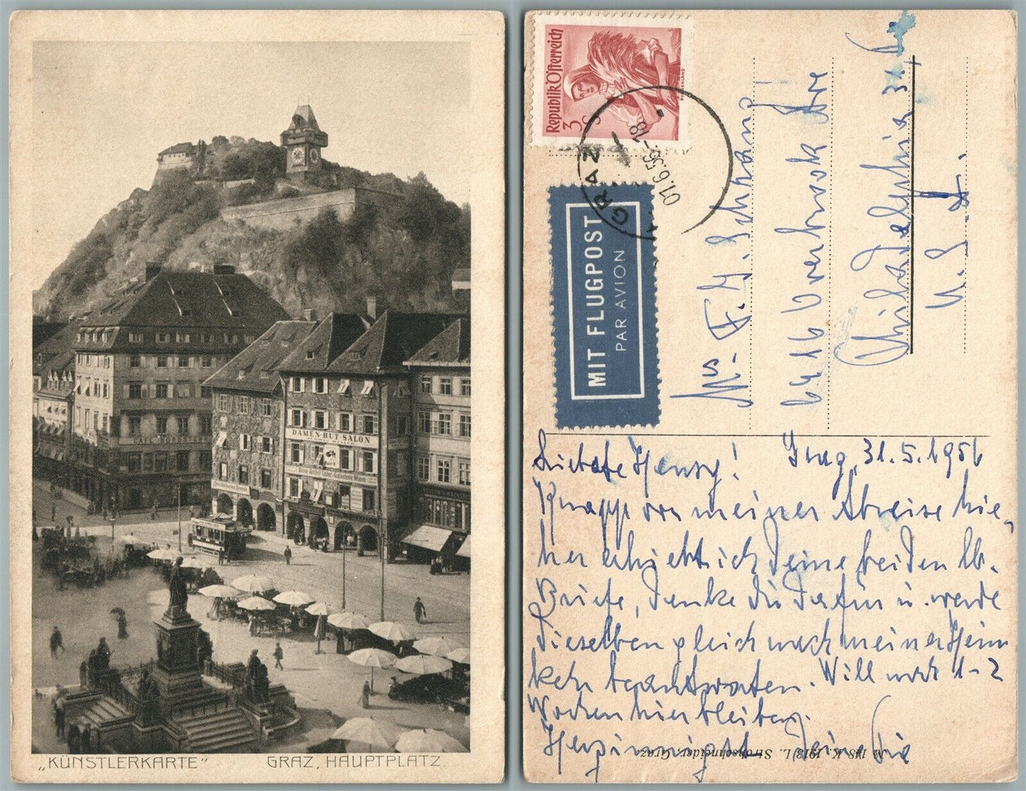 GRAZ HAUPTPLATZ AUSTRIA VINTAGE POSTCARD w/ STAMP