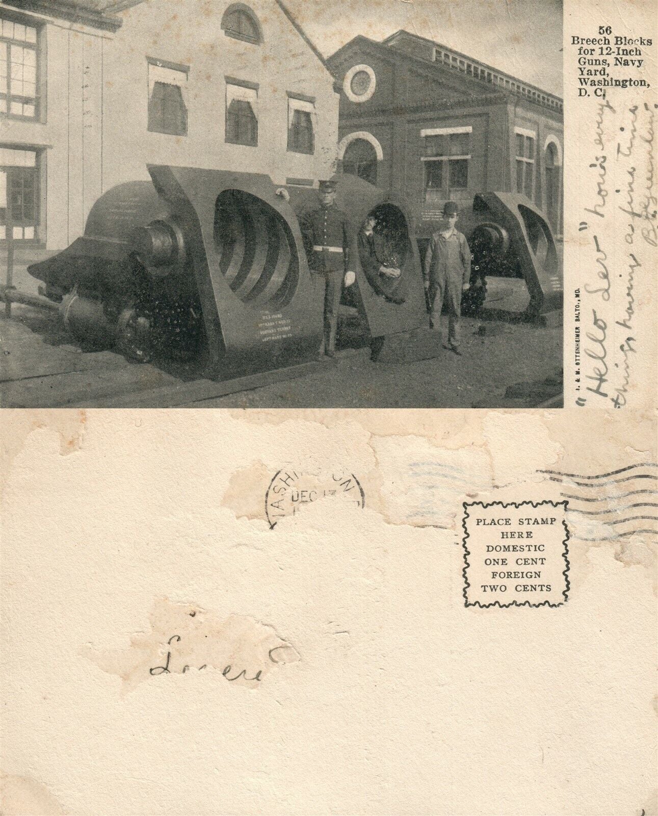 BREECH BLOCKS FOR 12" GUNS NAVY YARD WASHINGTON D.C. ANTIQUE UNDIVIDED POSTCARD