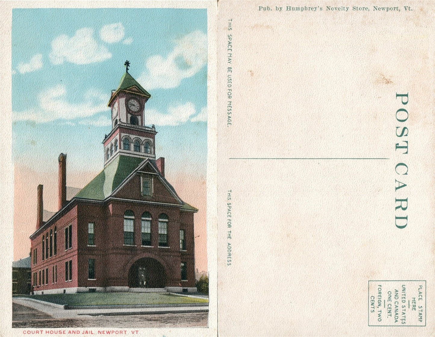 NEWPORT VT COURT HOUSE & JAIL ANTIQUE POSTCARD