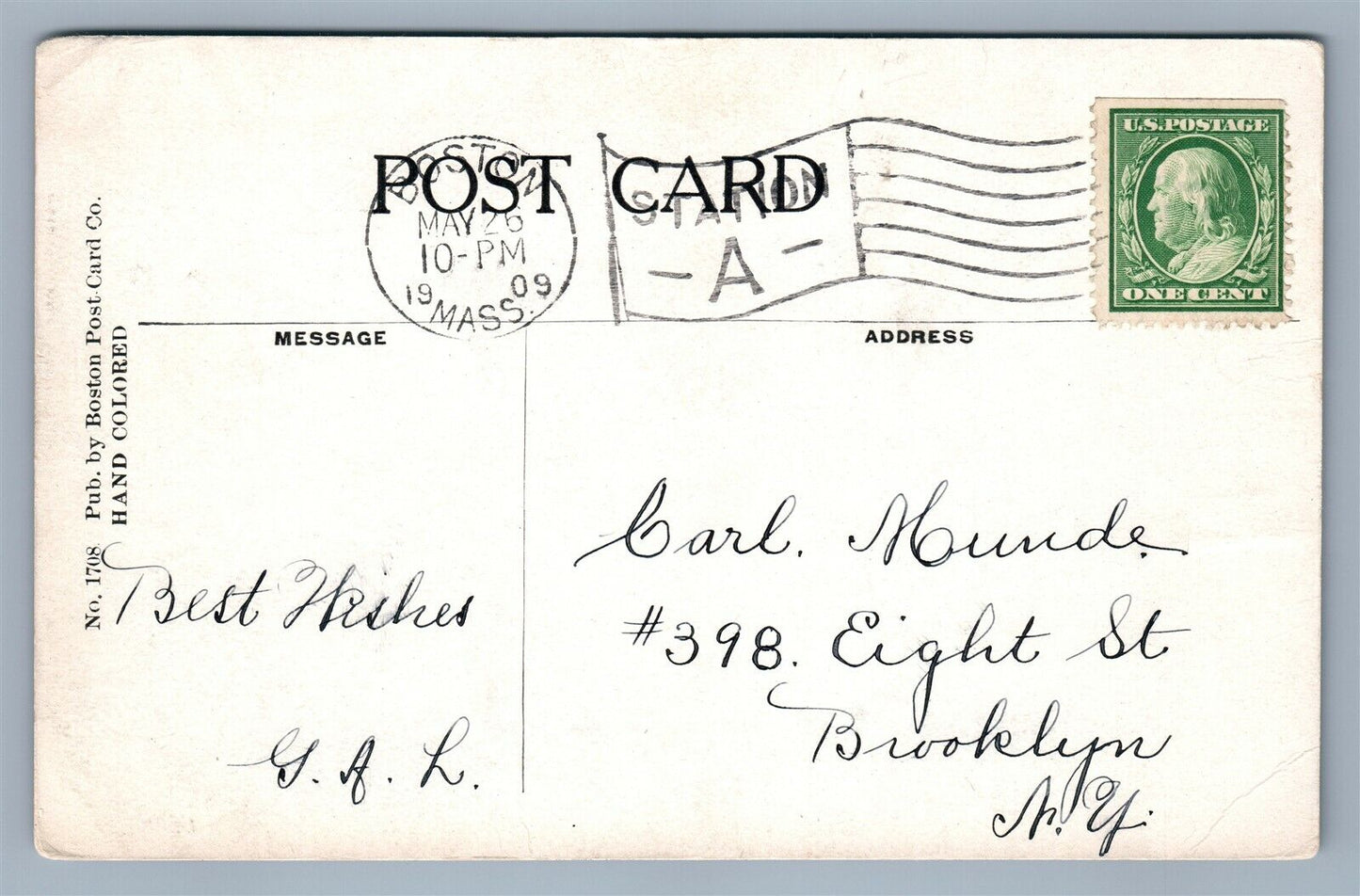 ROXBURY MA DUDLEY SCHOOL 1909 ANTIQUE POSTCARD