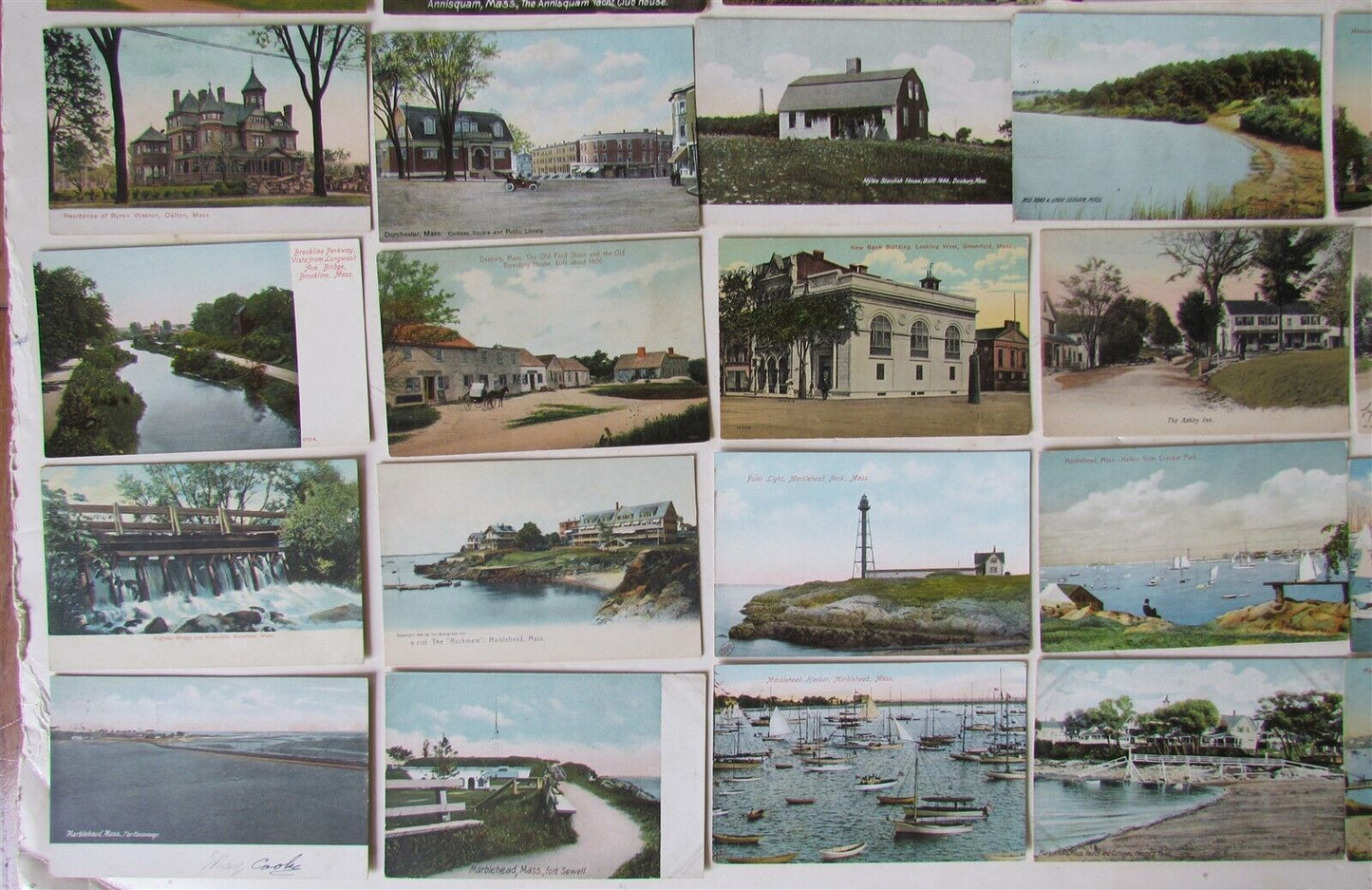 MASSACHUSETTS lot of 47 MA ANTIQUE POSTCARDS w/ RPPCs