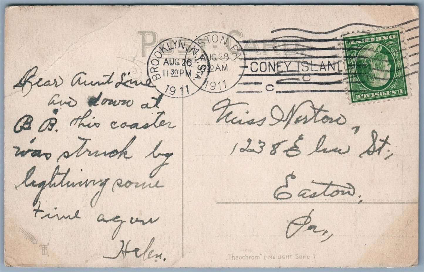 BROOKLYN NY BRIGHTON BEACH GIANT SAFETY COASTER 1911 ANTIQUE POSTCARD