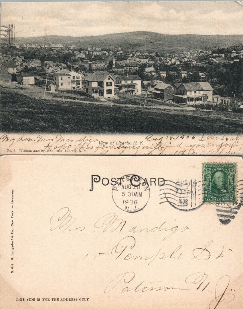 VIEW OF LIBERTY N.Y. 1906 ANTIQUE UNDIVIDED POSTCARD
