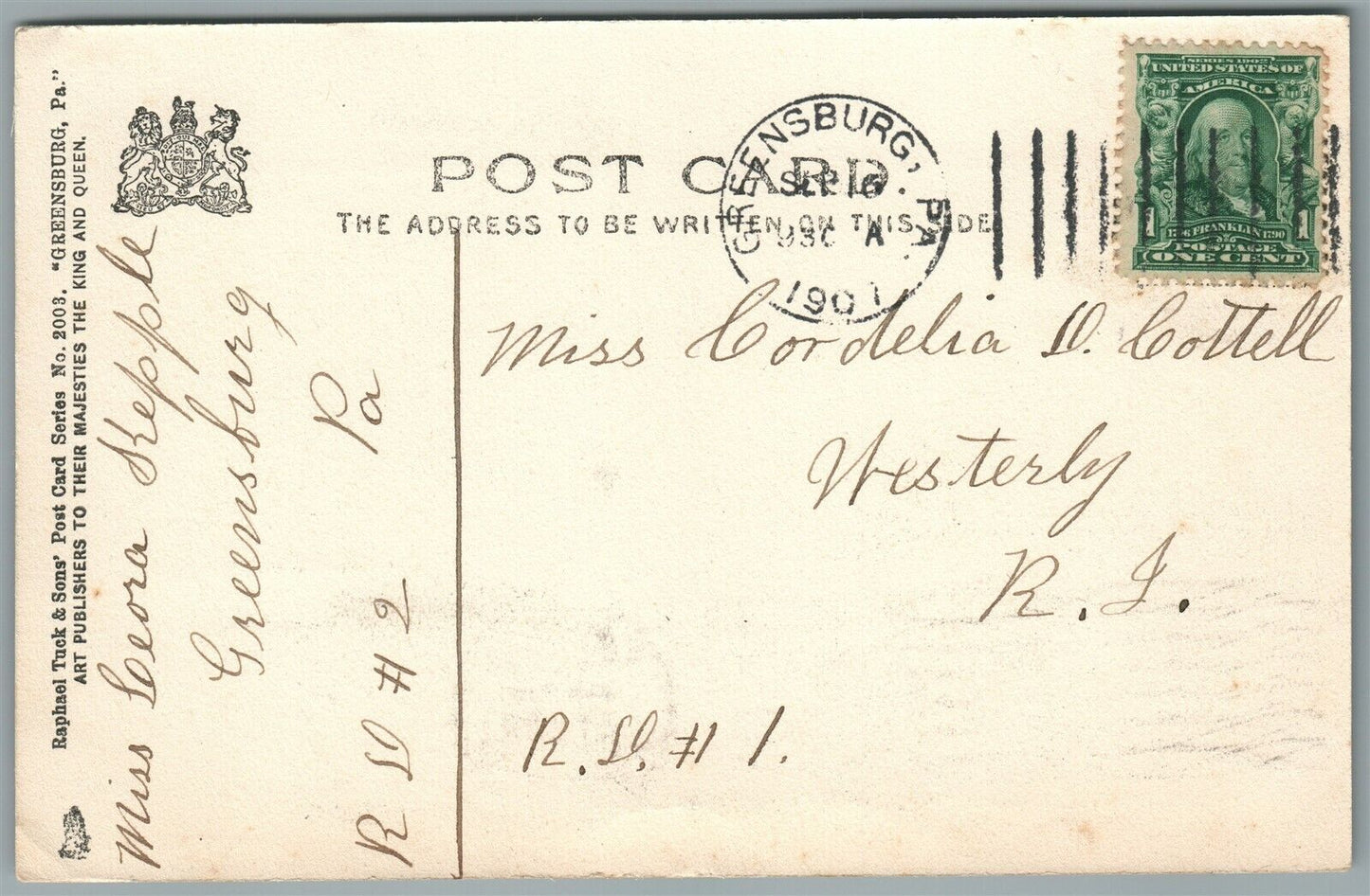 GREENSBURG PA ST.JOSEPH ACADEMY ANTIQUE POSTCARD