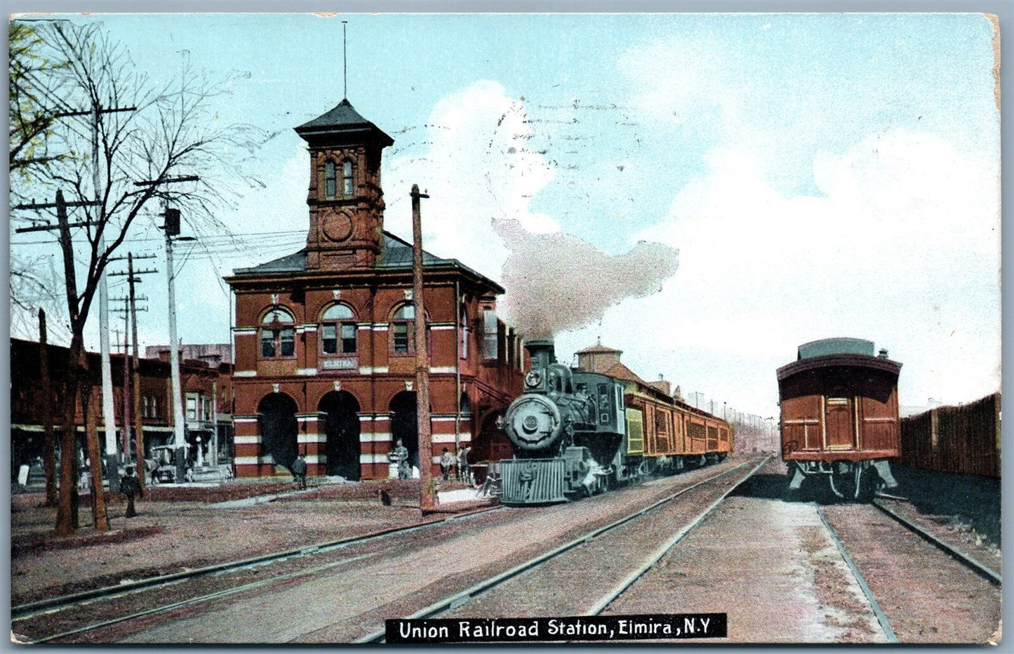 ELMIRA NY UNION RAILROAD STATION 1908 ANTIQUE POSTCARD railway depot