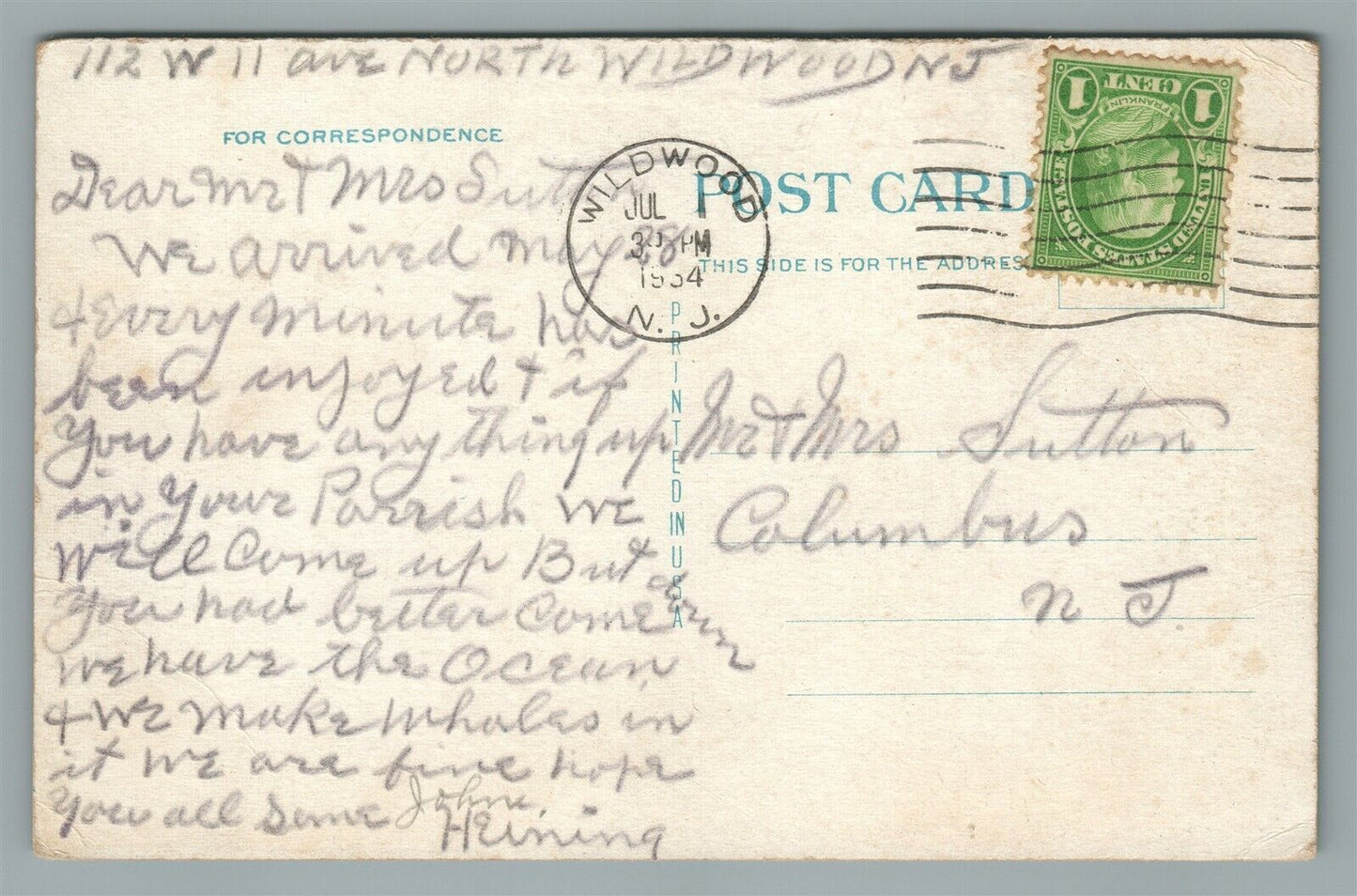 WILDWOOD NJ BOARDWALK SHOWING FUNCHASE PIER ANTIQUE POSTCARD