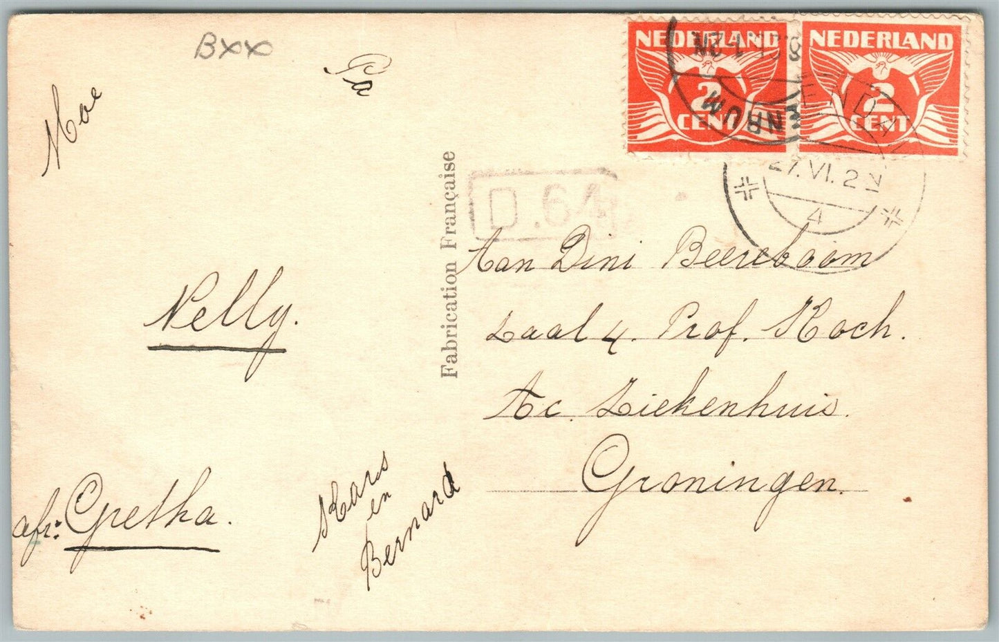 MULTIPLE BABIES CAR RACE ANTIQUE POSTCARD w/ NETHERLANDS STAMPS