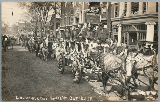 BARRE VT COLUMBUS DAY FIREMEN PARADE 1911 ANTIQUE REAL PHOTO POSTCARD RPPC