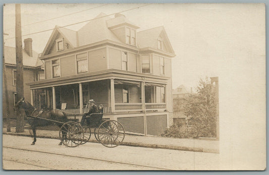 NEW CONCORD OH STREET SCENE w/ HORSE CARRIAGE ANTIQUE REAL PHOTO POSTCARD RPPC