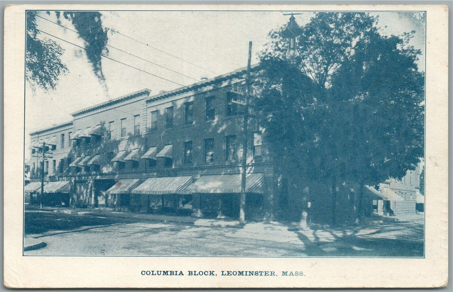LEOMINSTER MA COLUMBIA BLOCK ANTIQUE POSTCARD