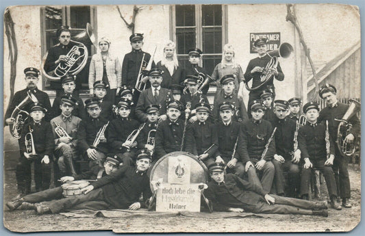 GERMAN ORCHESTRA MUSICIANS ANTIQUE REAL PHOTO POSTCARD RPPC