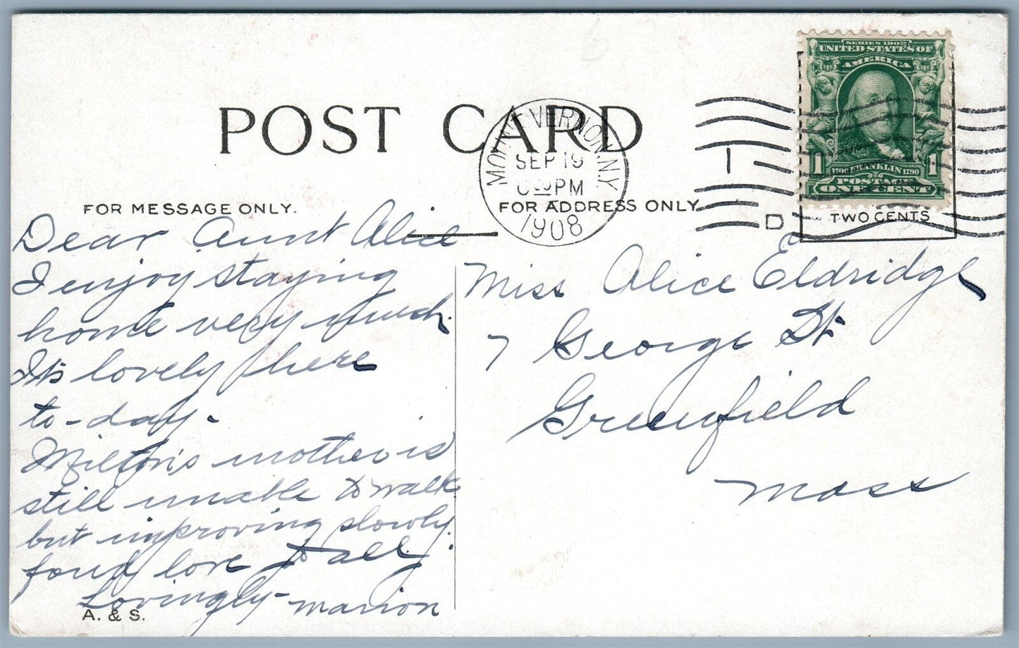 MT.VERNON NY SECONG AVENUE 1908 ANTIQUE POSTCARD