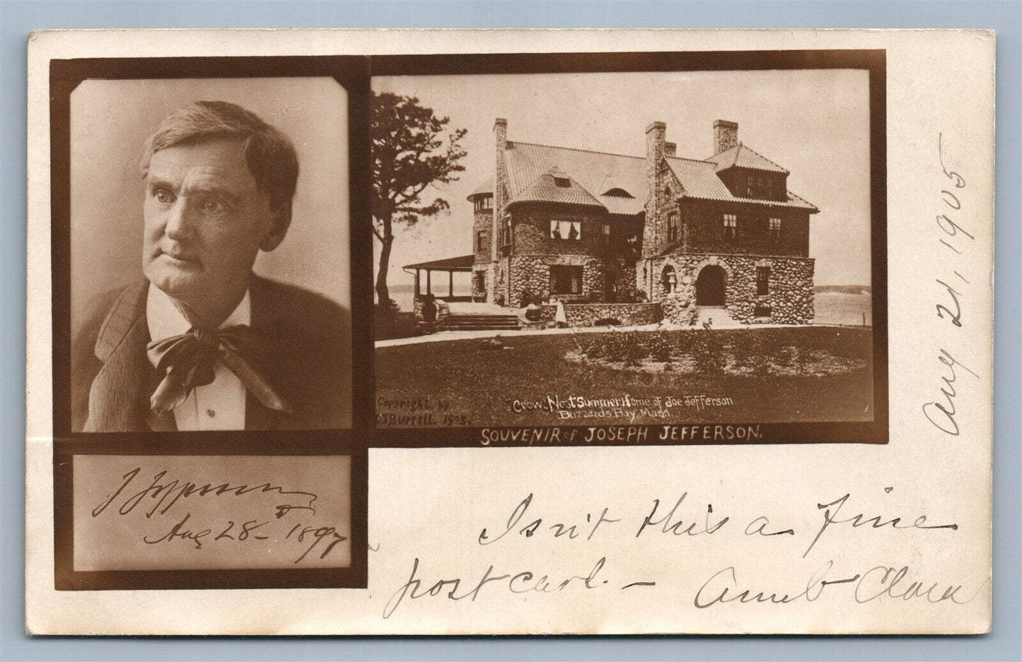 BIZZARDS BAY MA CROWS NEST JOE JEFFERSON HOME ANTIQUE REAL PHOTO POSTCARD RPPC