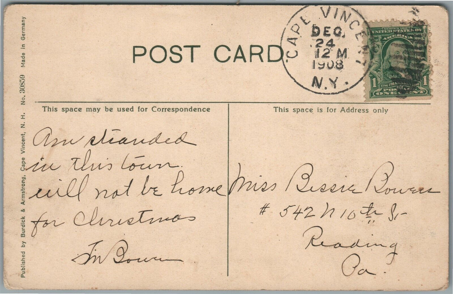 CAPE VINCENT NY FISHING SEASON SCENE ANTIQUE POSTCARD