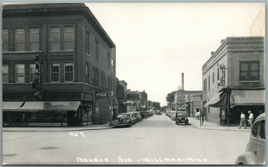 WILLMAR MN BENSON AVE. COCA COLA SIGN VINTAGE REAL PHOTO POSTCARD RPPC