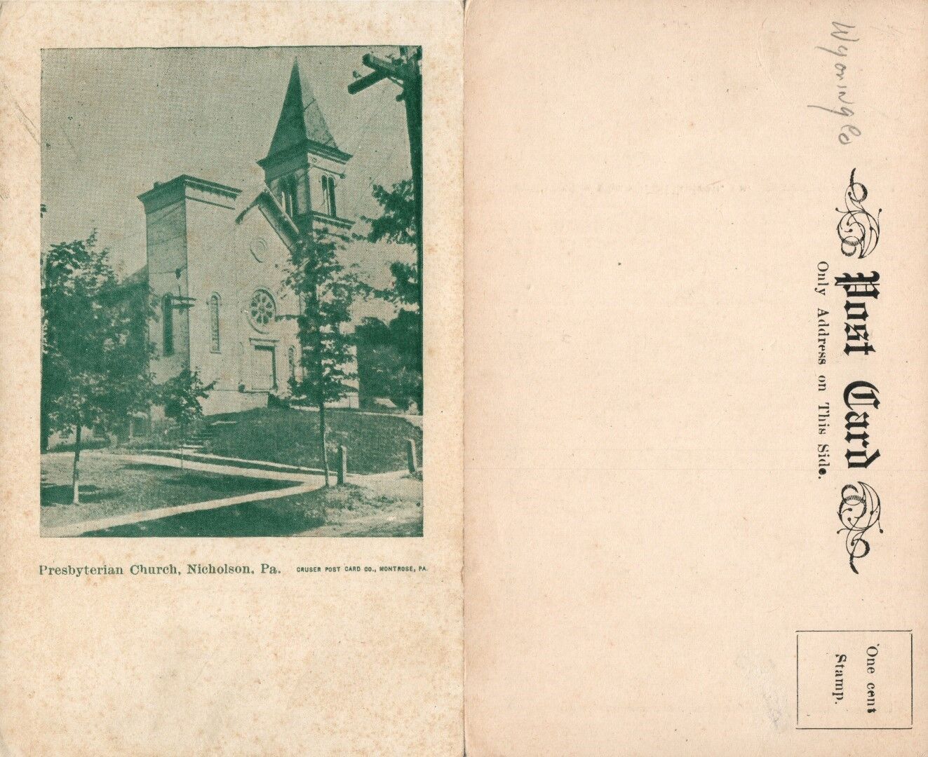 NICHOLSON PA PRESBYTERIAN CHURCH UNDIVIDED ANTIQUE POSTCARD