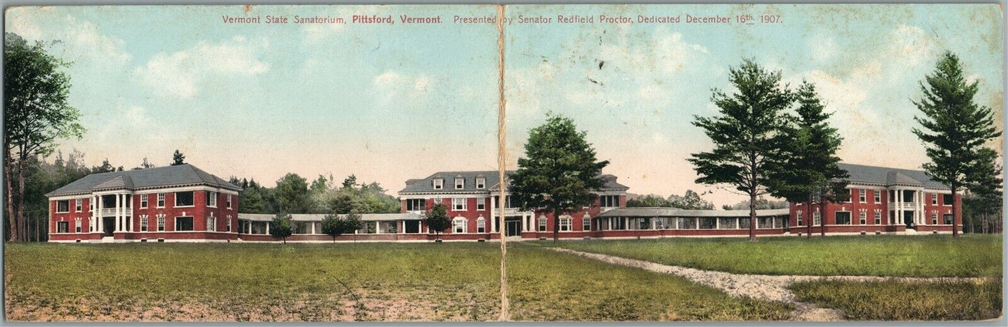 PITTSFORD VT VERMONT STATE SANATORIUM ANTIQUE FOLDING DOUBLE POSTCARD