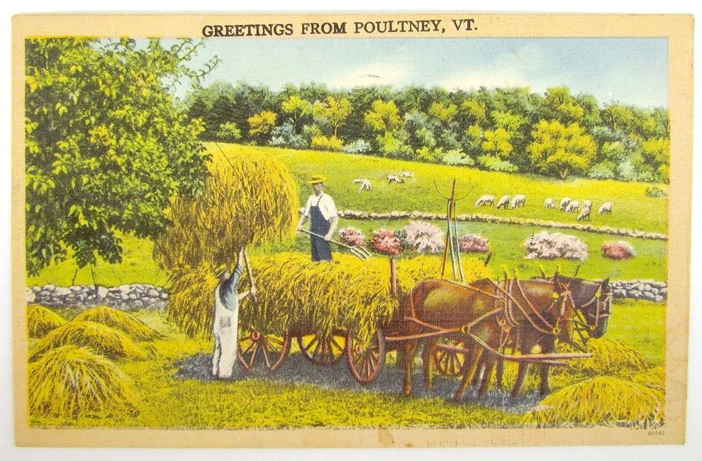 VINTAGE 1948 POSTCARD GREETINGS FROM POULTNEY VT.
