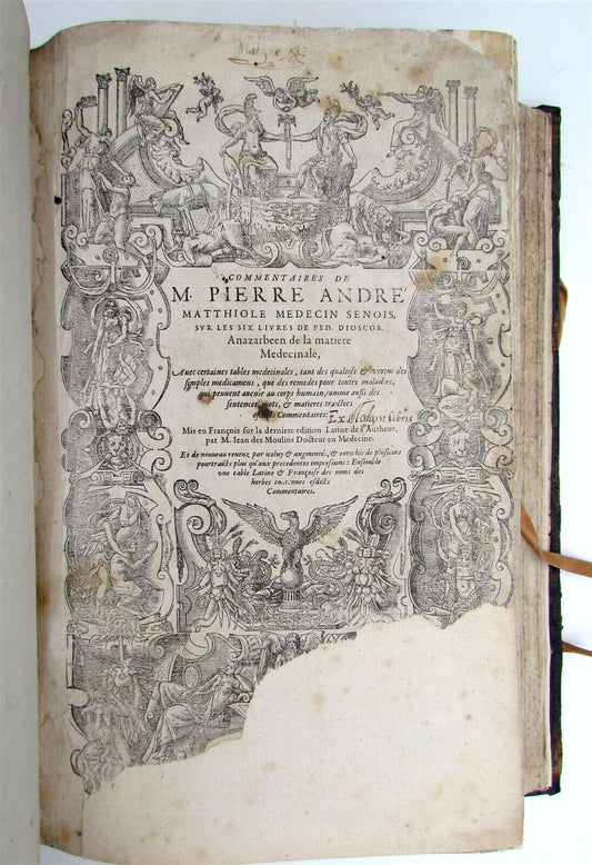 1579 MATTHIOLE COMMENTARIES ILLUSTRATED PLANTS ANIMALS antique 16th cent. FOLIO