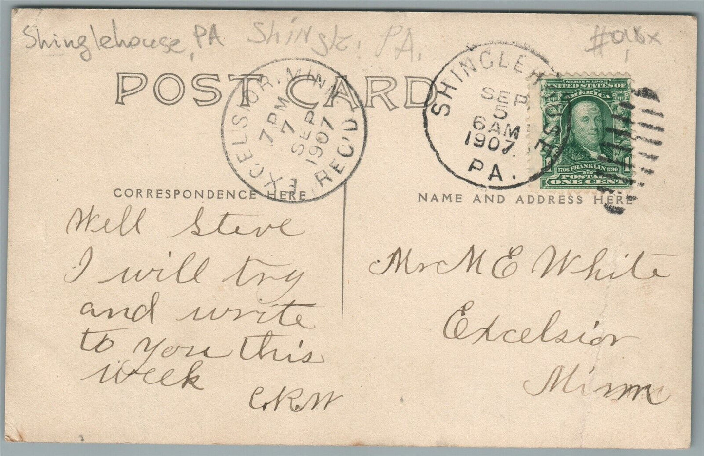 SHINGLEHOUSE PA ANTIQUE REAL PHOTO POSTCARD RPPC