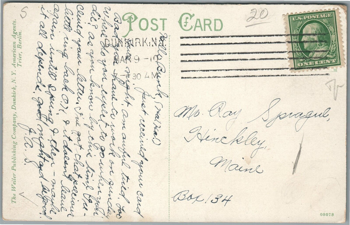 DUNKIRK NY FIREMEN'S HALL ANTIQUE POSTCARD