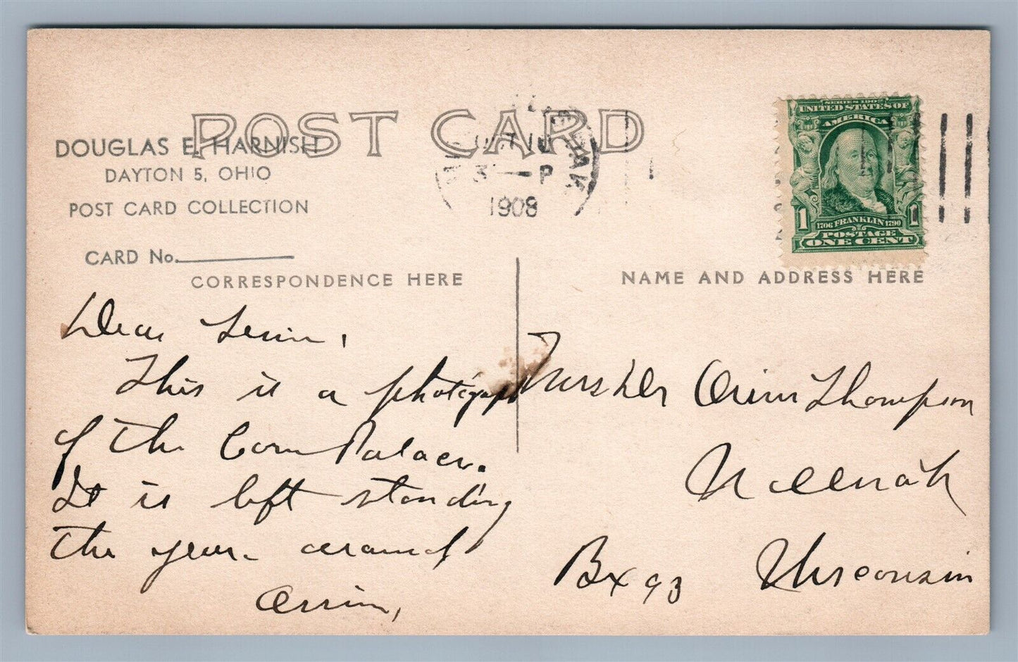 MITCHELL SD CORN PALACE 1908 ANTIQUE REAL PHOTO POSTCARD RPPC