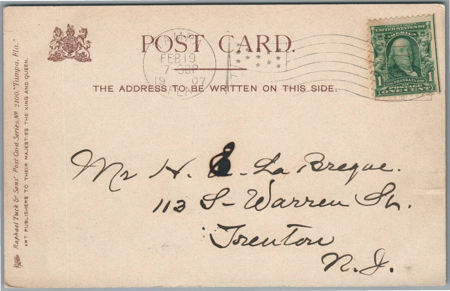 TAMPA FL FRANKLIN STREET ANTIQUE POSTCARD
